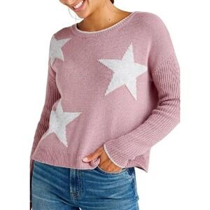 Splendid Sweater S Pink‎ Frances Intarsia Cashmere Blend Pink Stars Crew Neck